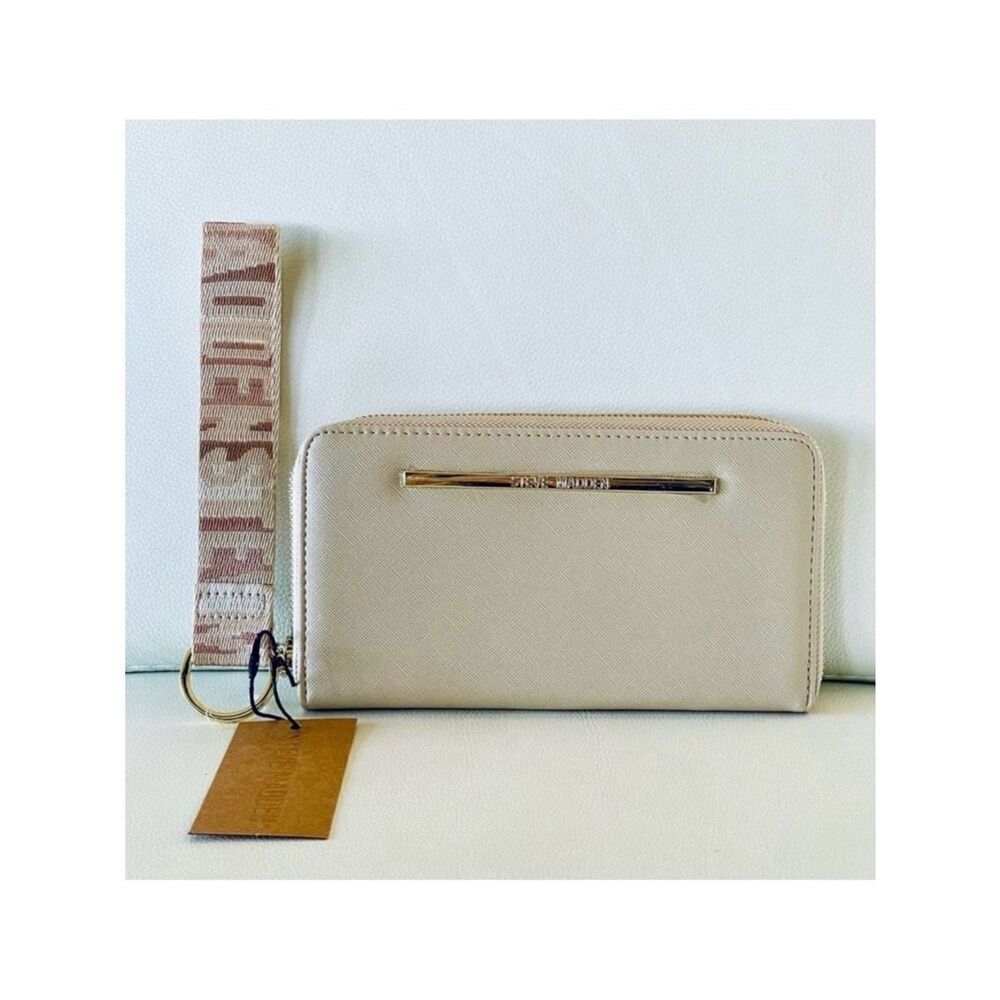 NWT Steve Madden BZIPWEB Beige/Gold Zip All Around Wallet Colors Guitar Wristlet